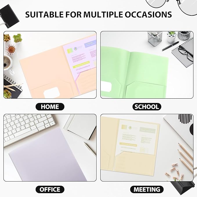 Plastic Folders with Pockets, 12 Pack Document Folders with Business Card Slot, 2 Pocket Folders Back to School Supplies for Kids, Office