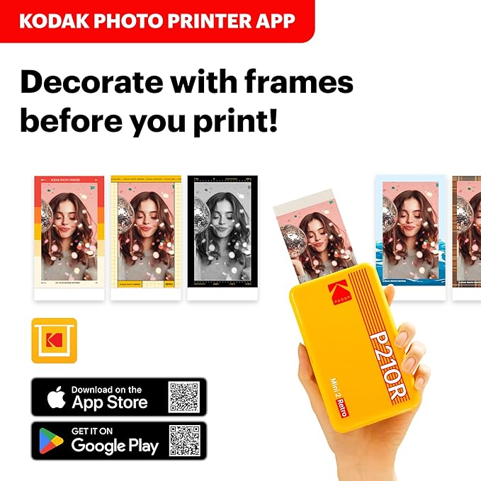 KODAK Mini 2 Retro 2x3 Portable Photo Printer, 8 Sheets, Bluetooth Smartphone Printer for iPhone & Android, Instant Color Prints, 4PASS Dye Sublimation, White