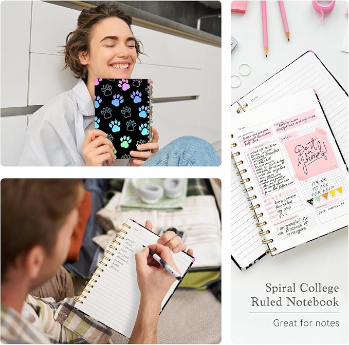 Lined Spiral Journal Notebook for Work A5, 160 Pages, Footprints | College Ruled Spiral Journal for Women, Hardcover with Elegant Design for Note-Taking, 5.5 * 8.25 inch