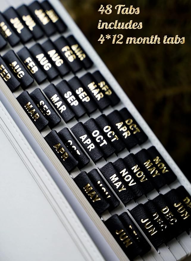 UPAFEXXI-Leather Monthly Tabs, 48 Pcs Planner Tabs, Calendar Month Stickers for Planners, Organizing and Sorting Out Notebooks (Black) (Pack of 2)