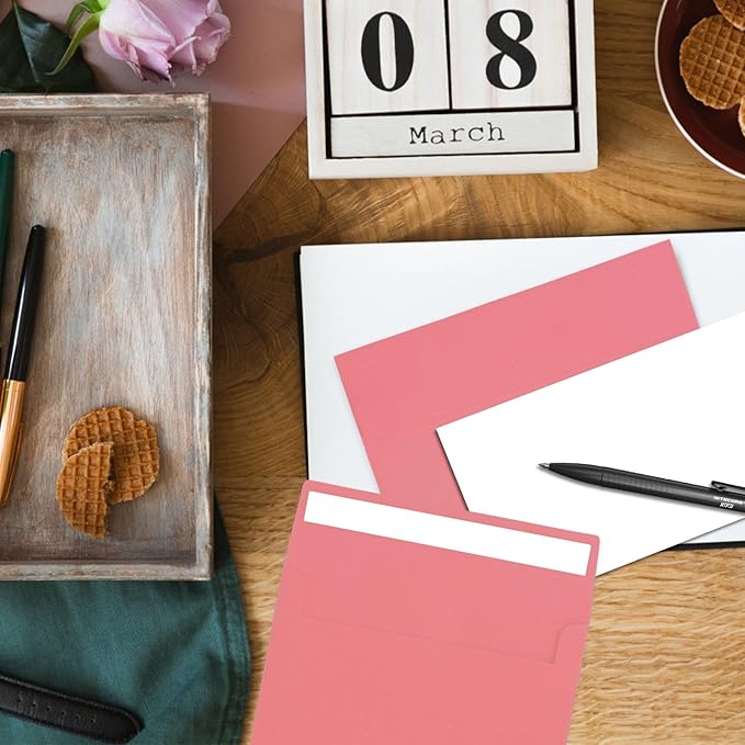 50pcs packed Pink Envelopes,A4Envelopes, printable invitation envelopes,4x6 envelopes, suitable for weddings, invitations, photos, postcards, greeting cards, mailings
