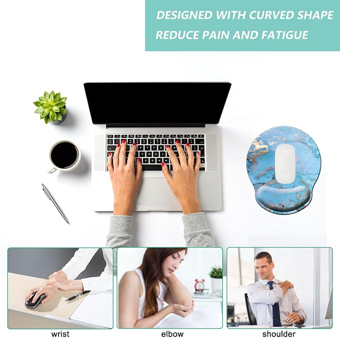Mouse Pad with Wrist Support, Ergonomic Mouse Pad with Memory Foam Wrist Rest Cushion, Non-Slip Rubber Base Gaming Mice Pad for Home Office Computer Laptop, Sky Blue Marble