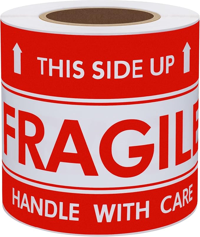 Hybsk This Side Up Fragile Stickers 3x5 inch Handle with Care Shipping and Packing Warning Adhesive Label 100 Per Roll (3x5 inch)