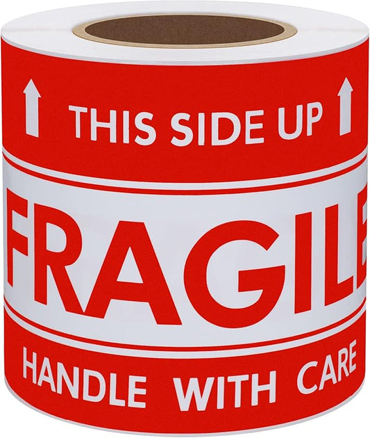 Hybsk This Side Up Fragile Stickers 3x5 inch Handle with Care Shipping and Packing Warning Adhesive Label 100 Per Roll (3x5 inch)