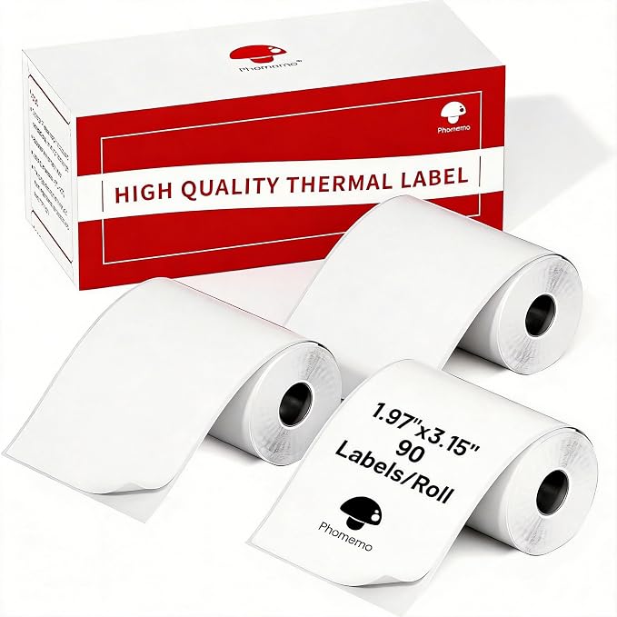 Phomemo Labels 3 Rolls, 1.97"x3.15", for M110/M100/M220/M108, 270 PCS | Square 50x80mm Waterproof Thermal Sticker, 3 Rolls, Use for Barcode, Logo,Listing, Business, Home,Organization, Office, White