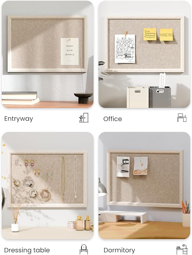 Fluxynara 15.7" x 11.8" Felt Frame Bulletin Board, Deep Camel | Cork Board Alternative with 12 Removable Adhesive Tabs, Foldable Pin Board for Wall, Home, Office, Classroom & Dorm
