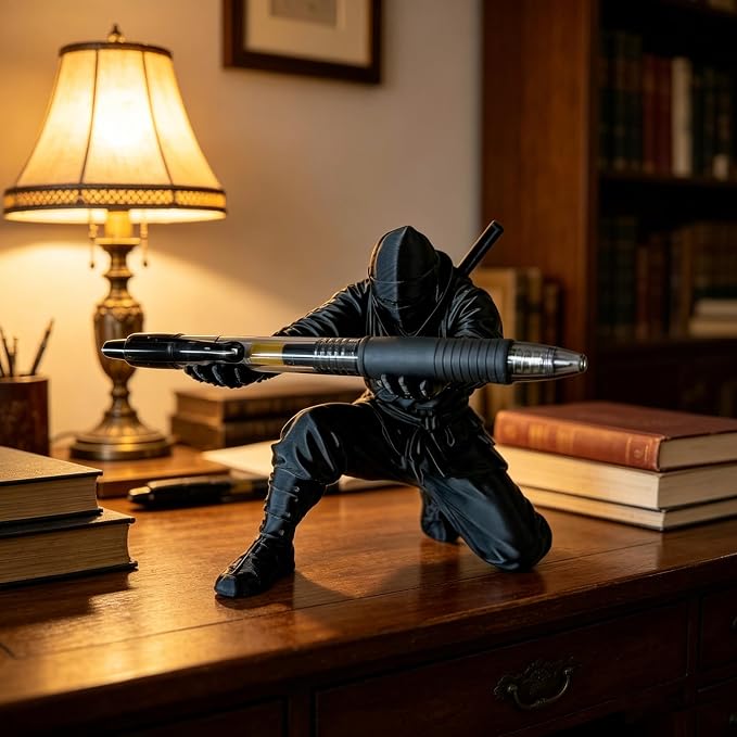 Ninja Pen Holder, Ninja Warrior Pen Holder with Sword and Weapon, 2026 New 3D Printed Desk Organizer Stand with Sculpture, Creative Desktop Organizer Home Office