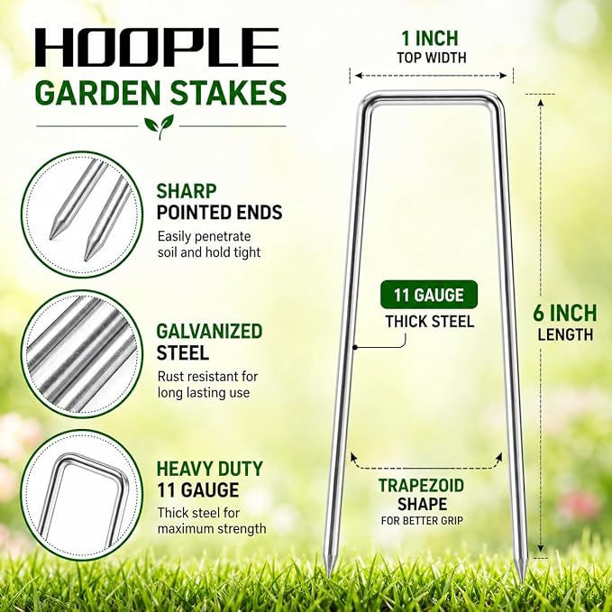 HOOPLE 120 Pack 6 Inch 11 Gauge Galvanized Landscape Staples,Stakes for Outdoor Decorations, Anti-Rust Staples for Weed Barrier Fabric, U-Shaped Tent Stakes (120)