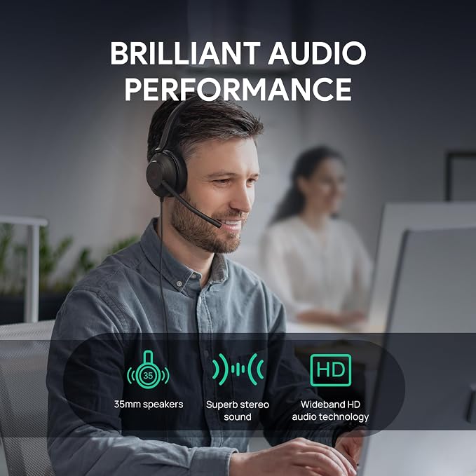 Yealink UH35 USB Wired Headset, Noise Cancelling Mic,Call & Music Control, | Teams/Zoom Certified,Professional Stereo Headphons, Lightweight Design, Busylight, PC/Laptop/IP Phone, Office, Home,On-ear