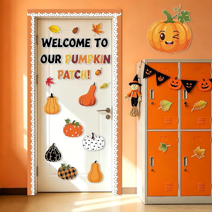54Pcs Fall Bulletin Board Decorations Set, Best Pumpkins in the Patch Bulletin Board Classroom Decor, Thanksgiving Pumpkin Leaves Paper Cutouts for School Office Door Wall Decor