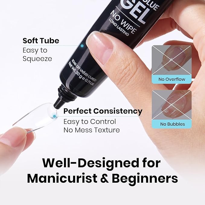 Beetles Solid Nail Glue Gel 2Pcs 20g for Nail Tips, No Wipe Hands-Free Nail Tip Glue, Super Strong for Press On Nails, Acrylic Fake Nails & Nail Extensions, 3D Nail Art, UV/LED Lamp Required