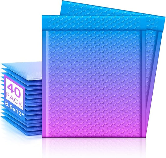 Metronic Bubble Mailers 8.5x12 Inch 40 Pack BluePurple Usable Size 8.5x11'' Self-Sealing Padded Envelopes Waterproof Cushioning Mailer for Mailing Christmas Gift, Clothes, Makeup, Jewelry, Books