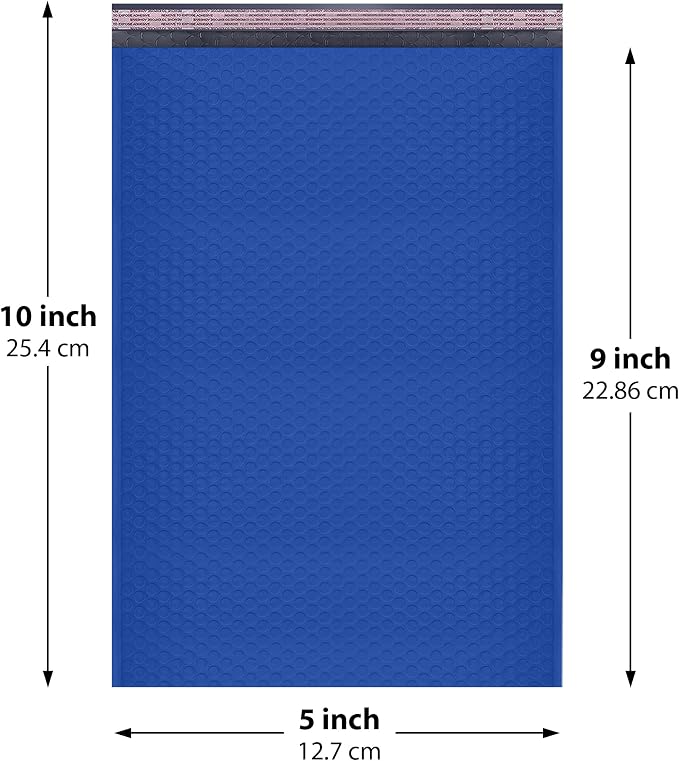 Royal Blue Bubble Mailers 5x10, Poly Padded Envelopes #00, 250 Pack | Fits Jewelry & Small Accessories, Self-Seal Closure, Cushioned Protection, Water-Resistant Poly, Bulk Pack for Small Business