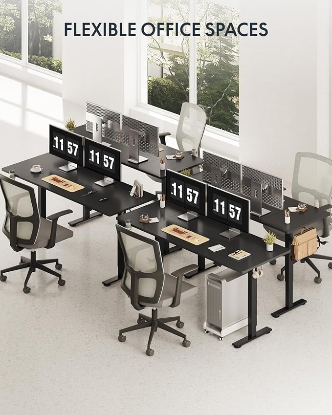 FLEXISPOT 63x32 Inch Electric Large Standing Desk for Home & Office, Spacious Splice Board Desk with Cable Management & Organizer, Cup Holder & Hook, Black