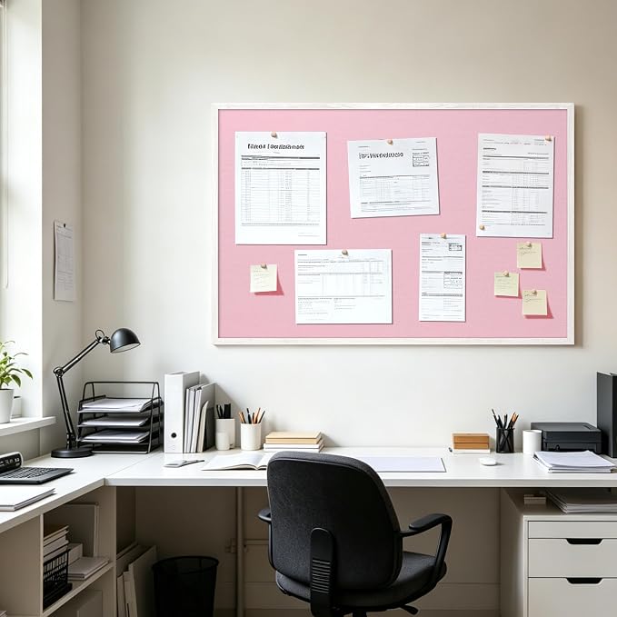 SELEAD Double-Sided Linen and Cork Bulletin Board (36"x24", Pink) | 2-in-1 Fabric Linen Cork Pinboard, White Wood Frame Wall Decor Photo Display Vision Board for Home Family, Bedroom, Dorm Room