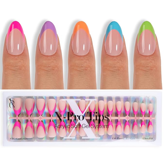 SXC Cosmetics X-Pro Tips French Tip Press On Nails - Bright Pastel Glow in the Dark Series (GLOW114-S Almond)