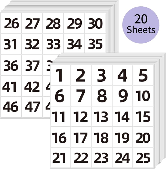 STARLIBOO White Consecutive Number Stickers 1-50, 2 inch Square Self Adhesive Numbered Label Stickers for Inventory, Storage, Organizing, Boxes, Lockers, Indoor, Outdoor (1000Pcs)