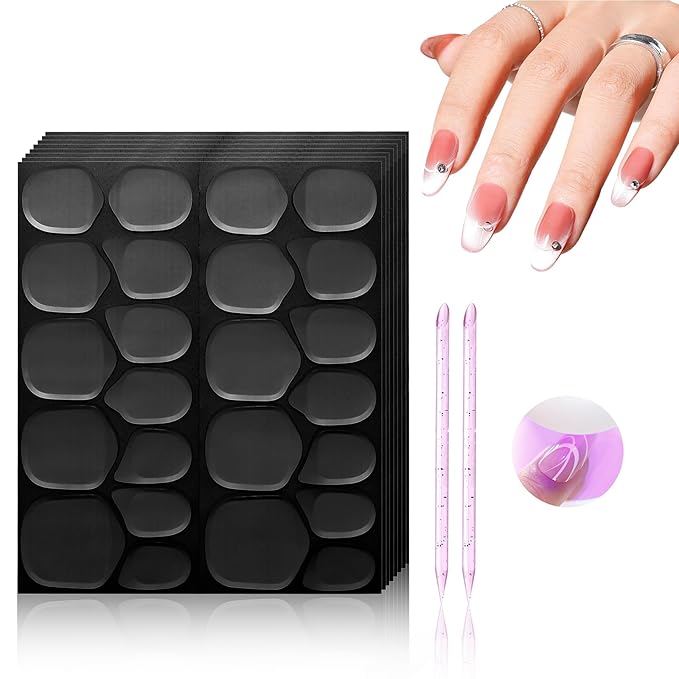 Gellen 15 Sheets Nail Adhesive Tabs, 360Pcs UV Nail Glue Stickers for Press On & False Tips, Curing Needed Double Sided Jelly Glue Stickers, Waterproof & Breathable Sticky Tabs, 12 Sizes