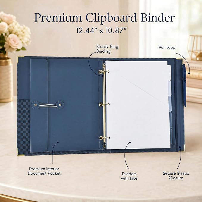 Aesthetic Clipboard Binder with Dividers - 3 Ring Organizer for Work | Sturdy Document Organizer, Clipboard Folder and Planner Folio for Streamlined School Projects, Notes and Office Productivity