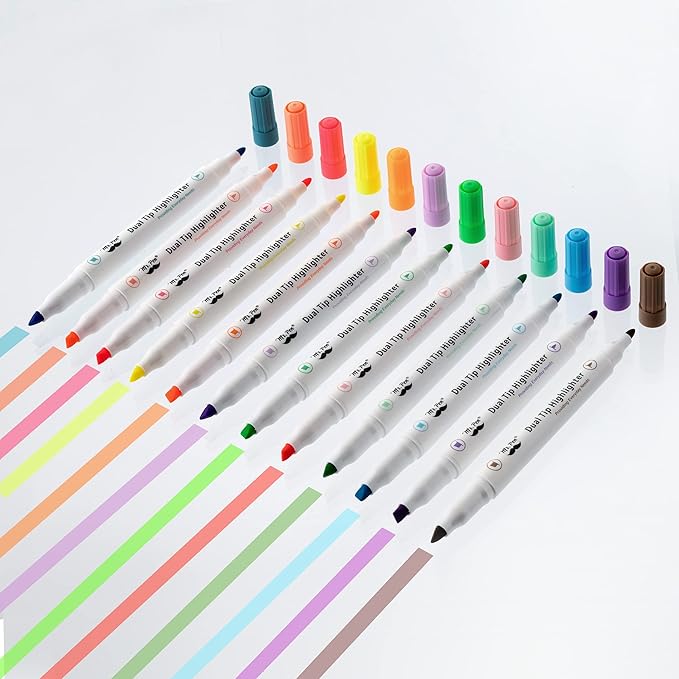 Mr. Pen- Dual Tip Highlighters, Pastel Colors, 12 Pack, Fine & Chisel Tip Assorted Colors, Markers for Journaling