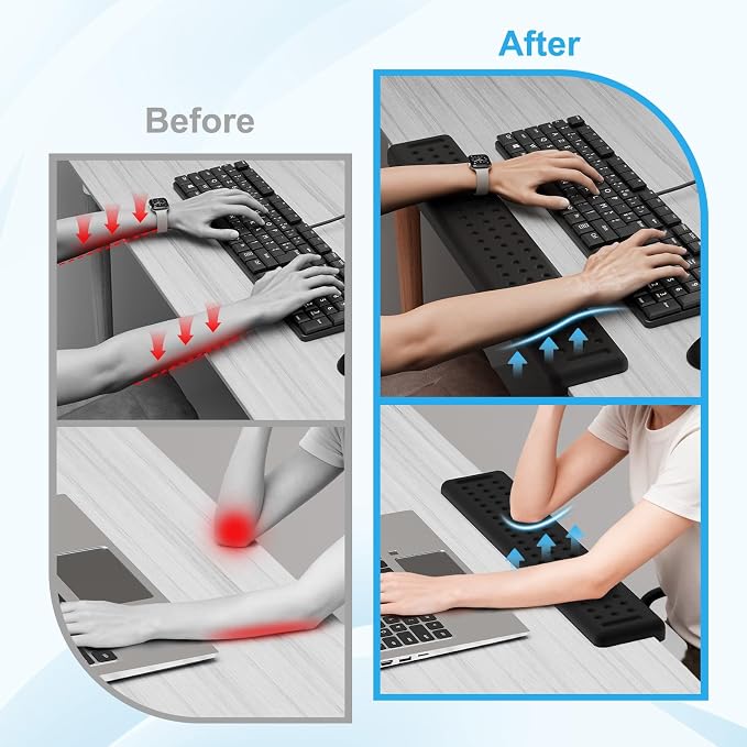 Leolee L-Shaped Desk Long Wrist Rest Elbow 60CM, Black Arm Rest for Desk | Memory Foam, Non-Slip Base, Ergonomic Desk Edge Cushion, Wrist Support for Computer Keyboard, Typing, Office, Home