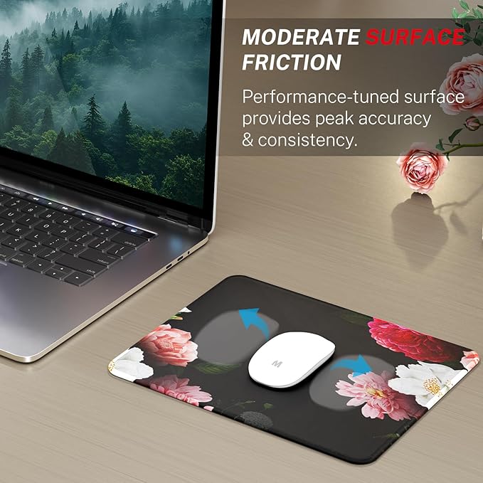 MROCO Mouse Pad 3-Pack [30% Larger] with Anti-Fray Stitched Edges, Premium Waterproof Surface, Non-Slip Rubber Base, Computer & Gaming Mouse Mat for Laptop, Office & Home, 8.5 x 11 in, Black Flower