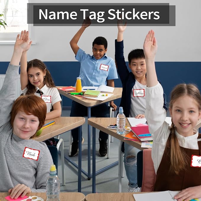 Starboling Name Tag Stickers, 200 Pcs 3"x2" Red Plain Stickers with Colorful Border, For Office, Meetings, School & Home