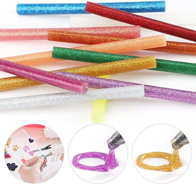 Colored Hot Glue Sticks Mini, 3.93 x 0.27 in Glitter Glue Stick, EVA Adhesive Colorful Hot Melt Glue Sticks for DIY Art Craft, Sealing, General Repairs and Gluing Projects, 72 PCS, 12 Colors
