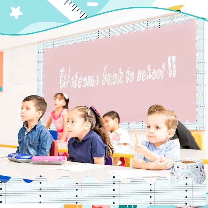 32.8 Ft Notebook Line Bulletin Board Borders Scalloped Trim | Back to School Classroom Decoration, Lined Paper Design for Office Bulletin Boards, Scalloped Edges for Party Decor