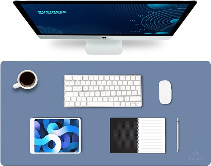 K KNODEL Large Office Desk Mat, Leather Mouse Pad (31.5"x15.7", Lake Blue) | Desk Pad, Keyboard Pad, Computer and Laptop Mat, Desktop Protector and Cover, Writing Pad and Blotter for Home Office