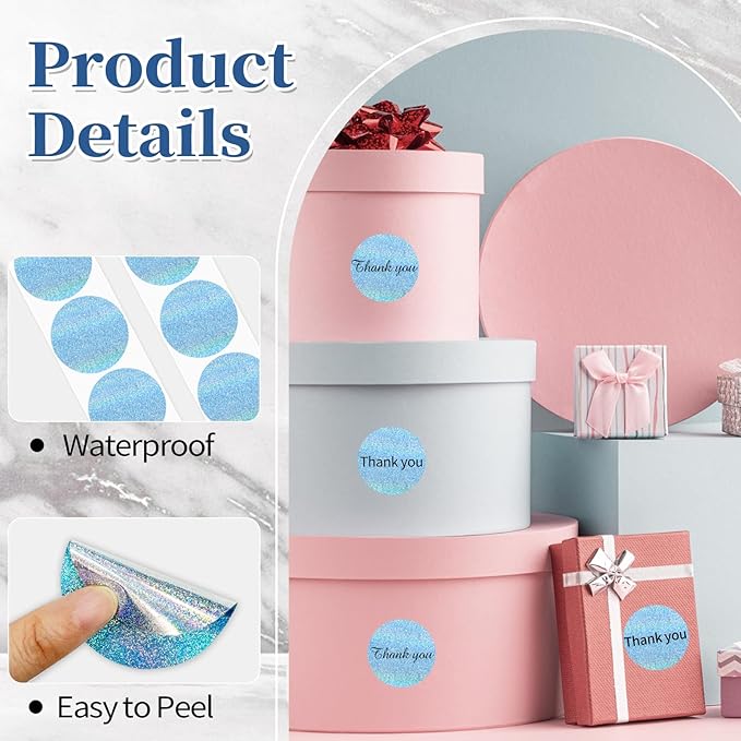 2 Inch Holographic Thermal Labels,Blue Round Thermal Printer Labels,Printable Round Thermal Printer Labels Self-Adhesive Direct Thermal Label(300 Labels/Roll Blue)