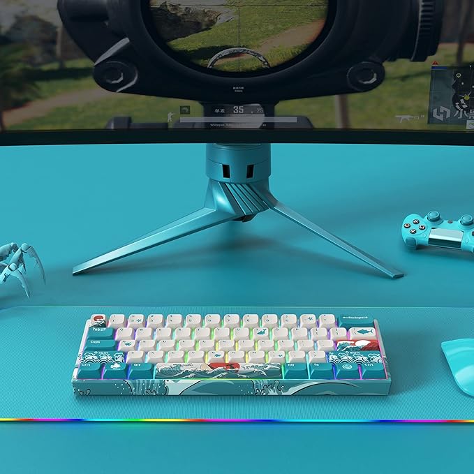 HITIME 60 Percent Keyboard, XVX M61 Pro 3-Modes Wireless Mechanical Keyboard, Hot-Swappable Custom Gaming Key Board, RGB Backlit, for Windows Mac PC Gamers(Coral Sea Theme, Pre-lubed Linear Switch)