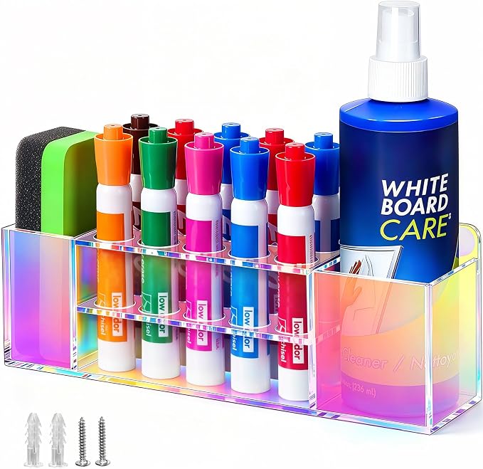 Wall Mounted Magnetic Dry Erase Marker Holder for White Board | Acylic Strong Magnet Pen Holder for Fridge&Refrigerator, Pencil Holder for Classroom, Office, Locker Organizer-Colorful
