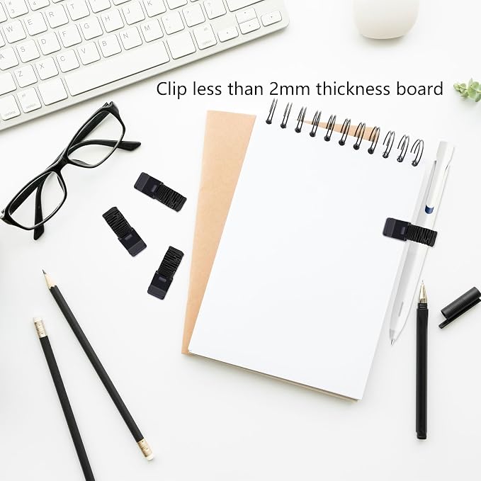 T Tulead Black Pen Clipboard Holders Adjustable Pen Clip Organizer 5PCS | Fit Clip Less Than 2mm Board, Metal Pencil Holder Clips Decorative Spring Loop Pencil Pen Clip Organizers for Notebook