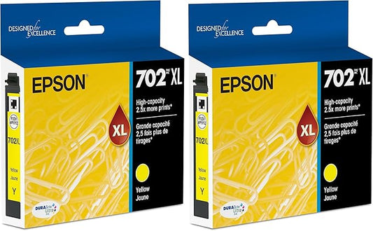 Epson T702 DURABrite Ultra -Ink High Capacity Yellow -Cartridge (T702XL420) for Select Workforce Pro Printers (Pack of 2)