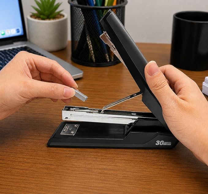 Metal Stapler with 830 Staples,Black Stapler,Staplers for Desk | 30 Sheet Capacity, Office Stapler,Non-Slip