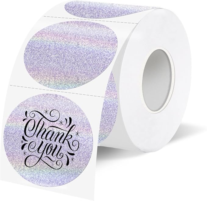 1.5 Inch Thermal Labels,Holographic Circle Direct Thermal Stickers,for Address Design DIY Logo Business(300 pcs/Purple dots)