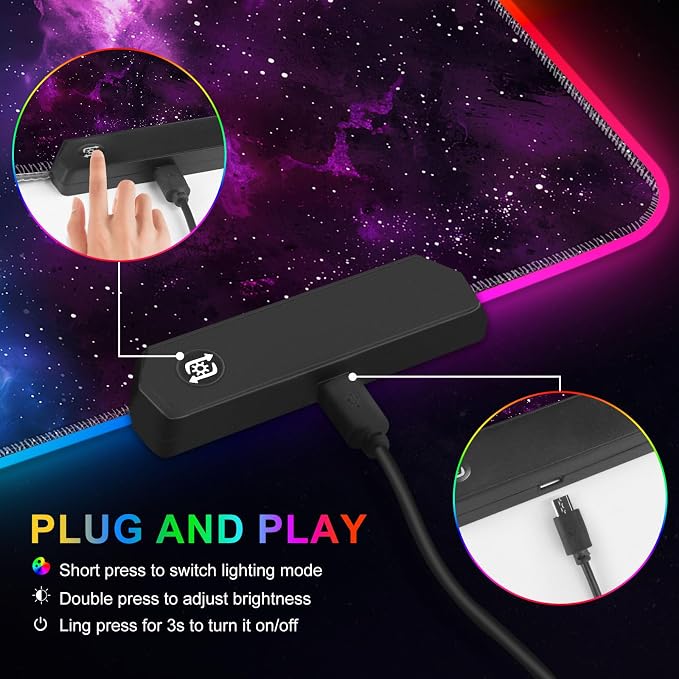 RGB Mouse Pad Led,XXL Large Mouse Pad Purple Blue Starry Nebula, Big Mouse mat Computer Mousepad with 14 Light Modes, 35.4 x15.7 Inch Keyboard Mat