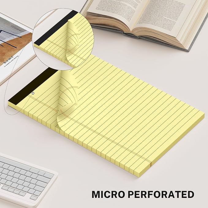 8 Pack Note Pads 5 x 8 Inch, Yellow Narrow Ruled Small Legal Pads, Perforated Notepad 5 x 8 Lined Writing Pads, College Lined Legal Notepads for To-do Lists, Daily Note-taking, School and Office
