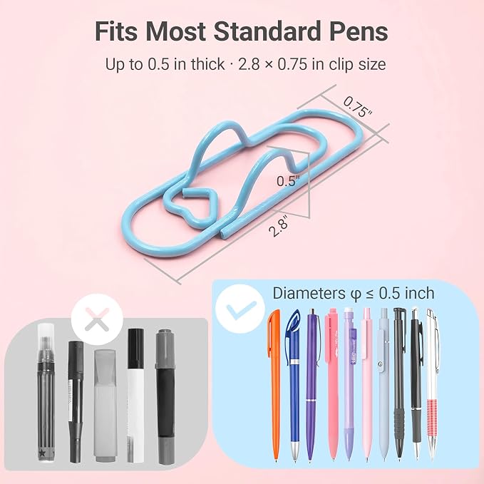 Pastel Heart Pen Holder Clips, 8 Pack Notebook Accessories for Journals | Cute pastel heart pen holder clips keep your pen within reach while adding charm to notebooks, journals, and planners