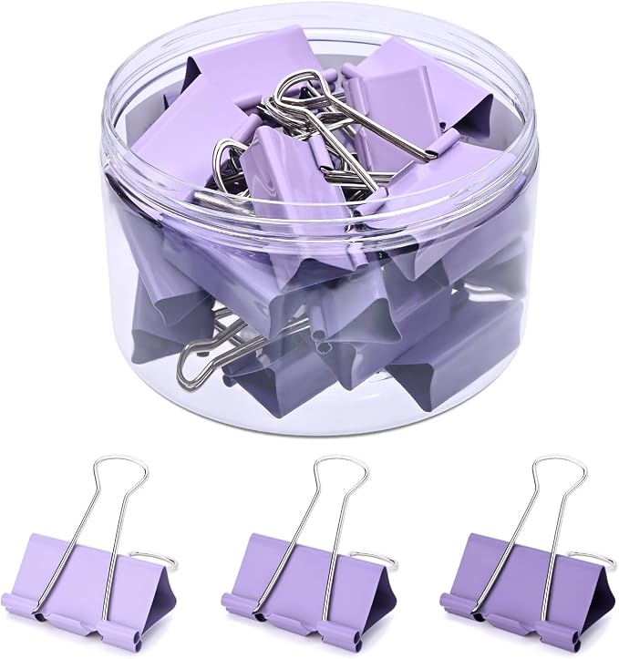 Temiary Binder Clips, Large Metal Binder Paper Clip Purple 1.6 Inch, 24 Pcs | Colored Binding Paperwork Clamp Bulk for Office, Home, School