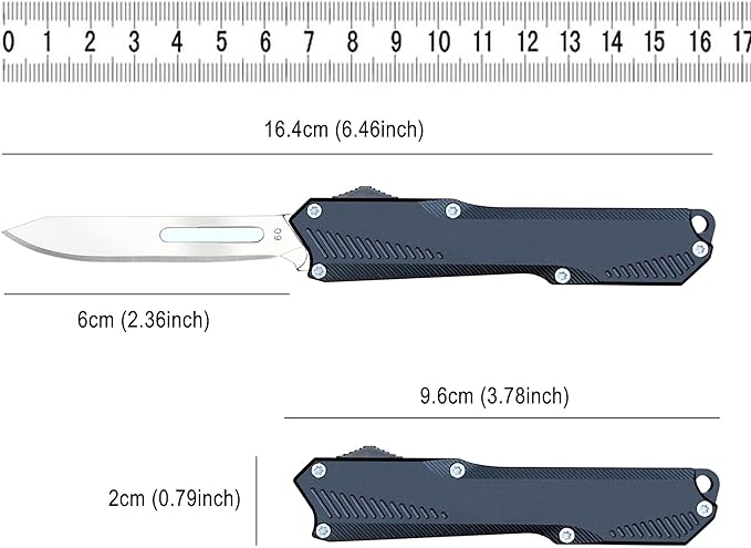 Automatic Scalpel Pocket Knife, Small Auto Retractable Knife Push Button, 5PCS #60 Mini Razor Blades Utility Knife, EDC Replaceable Blade Box Cutter with Clip