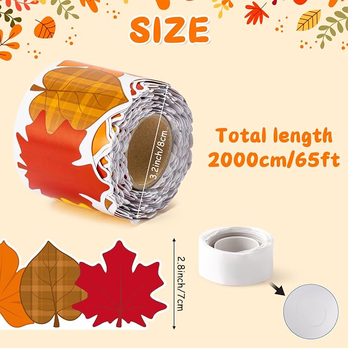BeYumi Fall Leaves Border Trim - 65ft Fall Plaid Maple Leaves Shape Rolled Border Trim Autumn Thanksgiving Bulletin Board Set Harvest Party Decor School Classroom Office Chalkboard Door Decoration