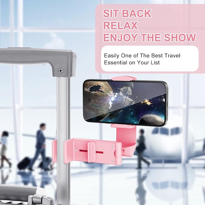 Perilogics Airplane Phone Holder Mount, Plane Travel Essentials | Universal in Flight Phone Stand, Hands Free, Dual 360° Rotatio, Must Haves Airplane Travel Accessory, (2‑Pack, Black/Pink)