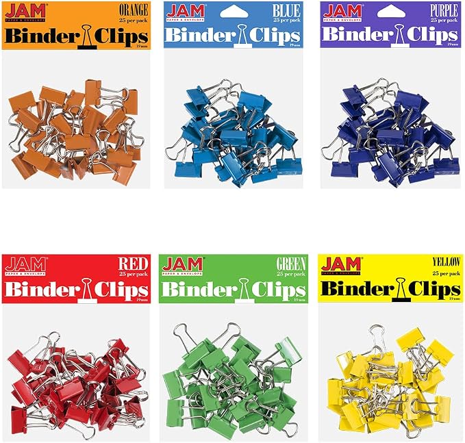 JAM PAPER Colorful Binder Clips Assortment - Small - 3/4 Inch (19 mm) - Assorted Rainbow Colors - 150 Binderclips/Pack