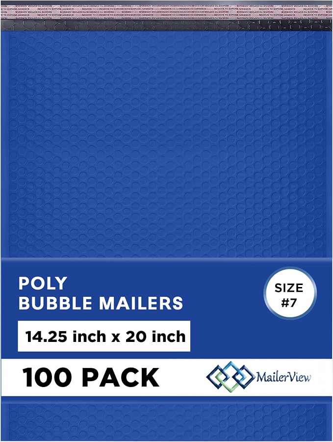 Royal Blue Bubble Mailers 14.25x20 Poly Padded Envelopes #7 100 Pack | Holds Clothing & Bulk Items, Self-Seal Closure, Cushioned Protection, Water-Resistant Poly, Bulk Pack