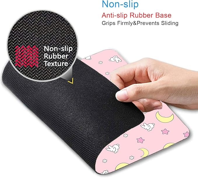 Pink Kawaii Mouse Pad, Cute Moon Bunny Small Mouse Mat，Aesthetic Anime Mousepad for Women Kids Office Home School, Computer PC Laptop Mice Pad, 9.5 x 7.9 Inch