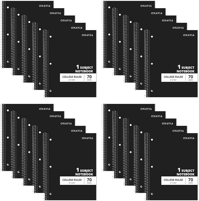 ONAVIA 1 Subject Spiral Notebook College Ruled, 140 Pages | 70 Sheets, 8 x 10.5 in, 3-Hole Punched, School Notebook, Writing Notebook, Students, Study