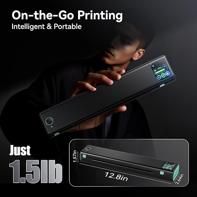 Phomemo Portable Printer with Touchscreen, Upgraded M08D Bluetooth Wireless Thermal Inkless Printer, Supports 8.5"x11" US Letter & A4, Compatible with iOS, Android, PC for Travel, Black