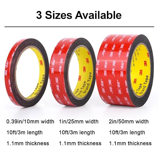 3M Double Sided Tape Heavy Duty Mounting Tape Strong Adhesive Tape Waterproof Foam Tape Picture Hanging Strips for LED Strip Light Indoor and Outdoor (2in X 10ft)